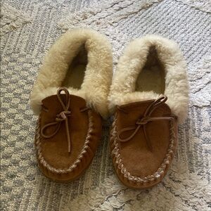 L.L. Bean Brown and Cream Moccasin Slippers